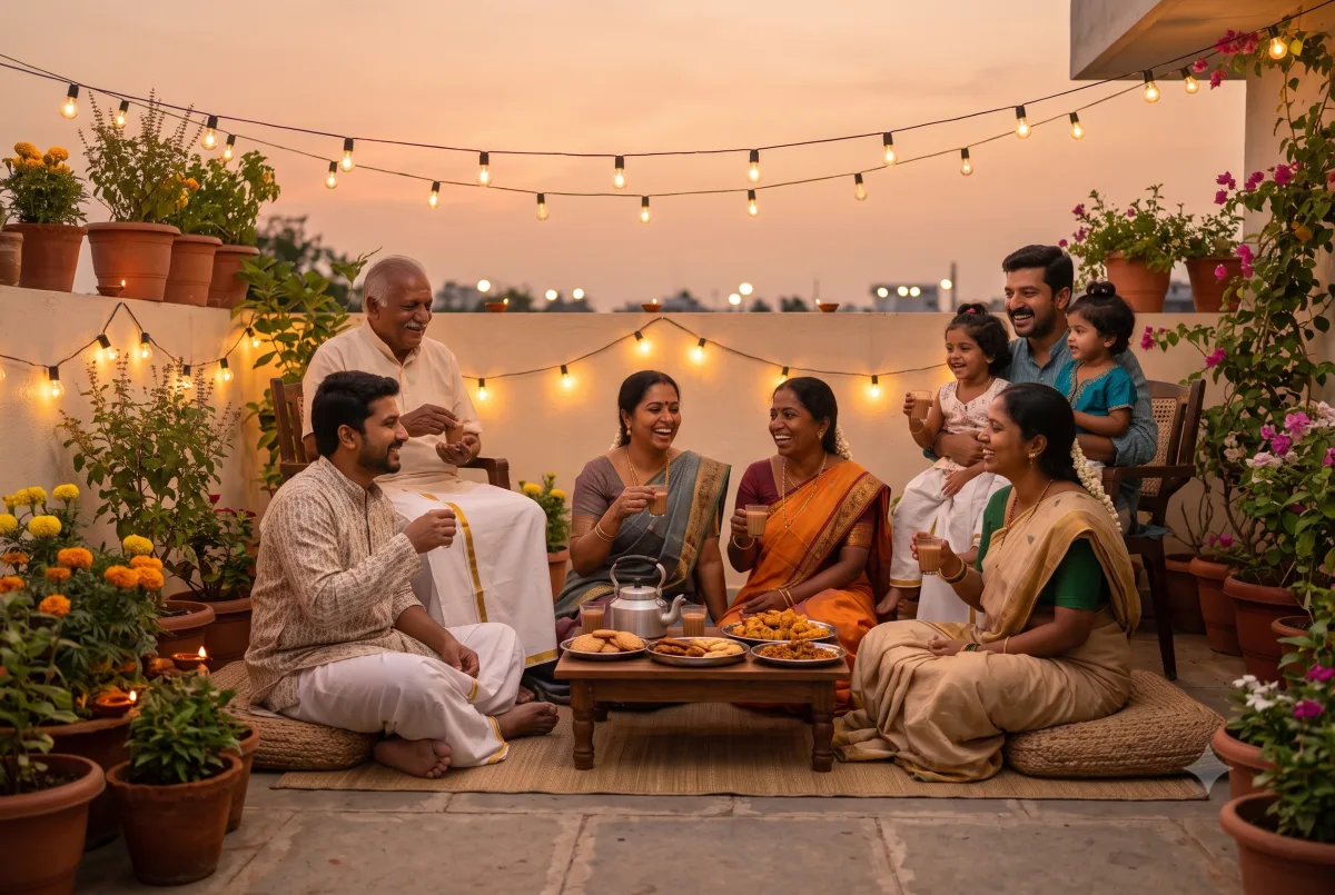 Family Terrace Evening Tea Together